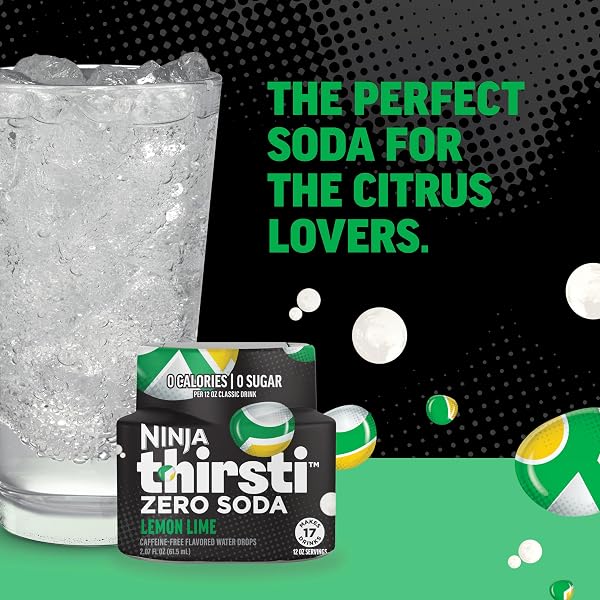 NINJA THIRSTI FLAVORED WATER DROPS, ZERO SODA LEMON LIME, CLASSIC SODA FLAVORS, SPARKLING OR STILL, ZERO CALORIES, ZERO SUGAR, MAKES 17, 12OZ DRINKS, 3 PACK, WCFLNLMAM