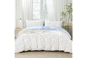 SAPHREAS Blue Floral Full Size Duvet Cover Set 3pcs Botanical Flower White Bedding Comforter Cover Set 100% Cotton 1 Duvet Cover 90"x80" 2 Pillow Shams, Comforter Not Included