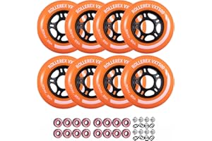 Rollerex VXT500 Inline Skate Wheels (8 Wheels w/Bearings, spacers and washers) (Various Size & Color Options Available) - for Indoor, Outdoor, Hockey - Intended for Roller Blade Wheel Replacement