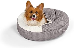 Best Friends by Sheri Cozy Cuddler Mason Covered Cat and Dog Bed with Attached Blanket, Gray, 26"x26"