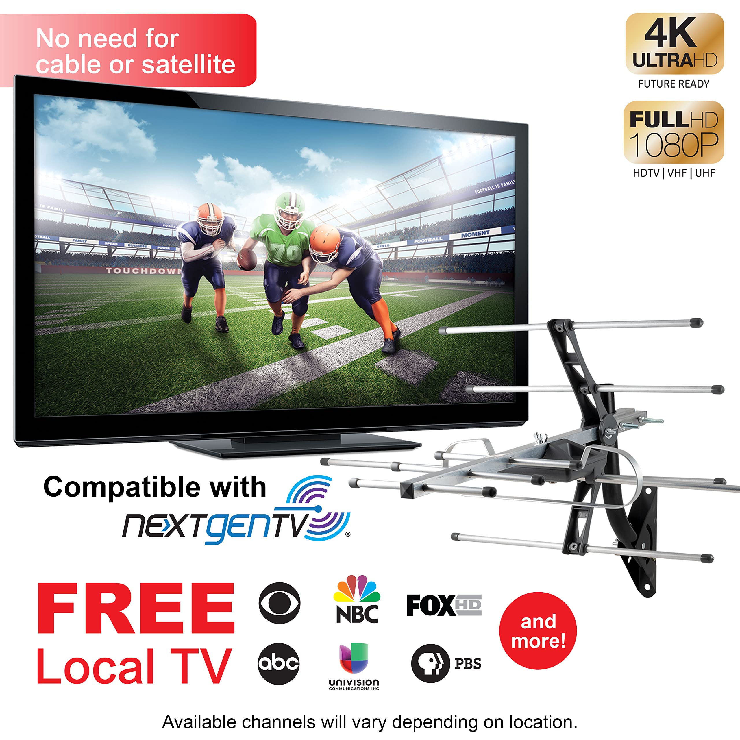 UltraPro Outdoor HD Digital, Long Range Smart TV Antenna, Supports 4K 1080P HD VHF UHF, J Mount Included for Attic or Outdoor, Weather Resistant, 65000