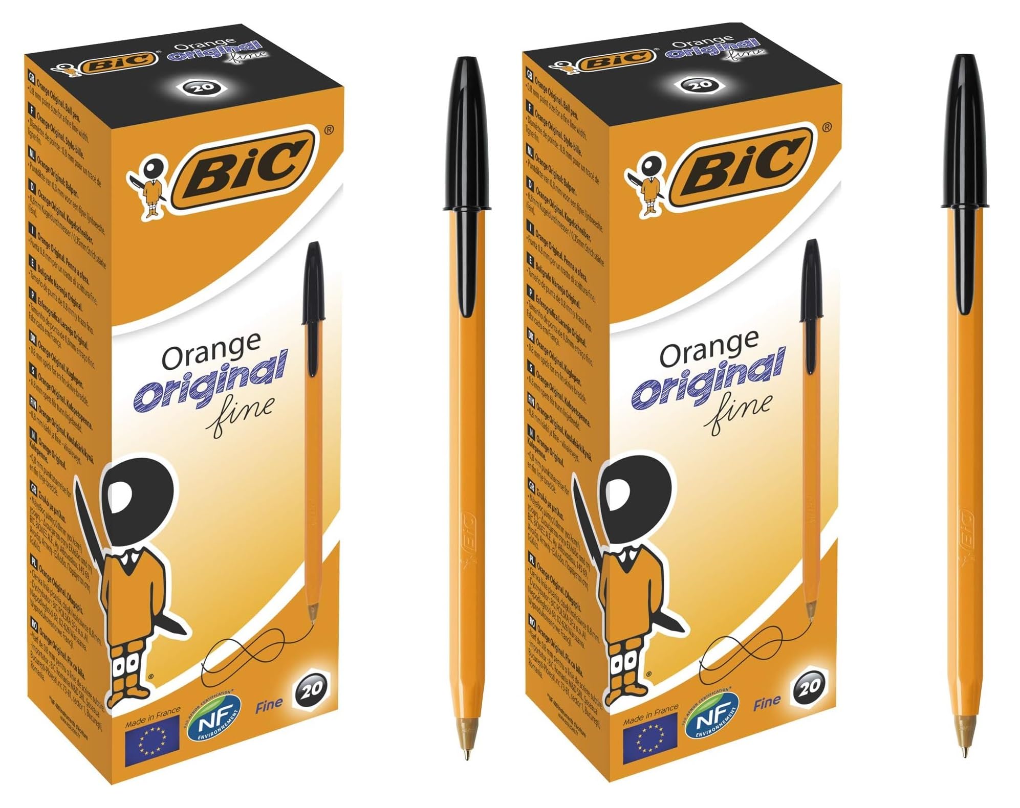 Bic Orange Fine Ballpoint Pens, Fine Point (0.8 mm), Black Ink, Writing Pens with Long-Lasting Ink, 2 Boxes of 20, 40 Pens Supplied