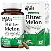 Wild & Organic Bitter Melon Capsules 500 mg - Overall & Digestive Support - Bitter Melon Extract Supplement - Momordica Charantia Capsules - Vegan, No Fillers, Non-GMO - 60 Count