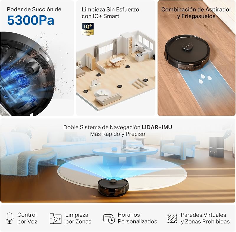 RV30 MAX-Robot Aspirador con 5300Pa, Doble Navegación LiDAR+IMU
