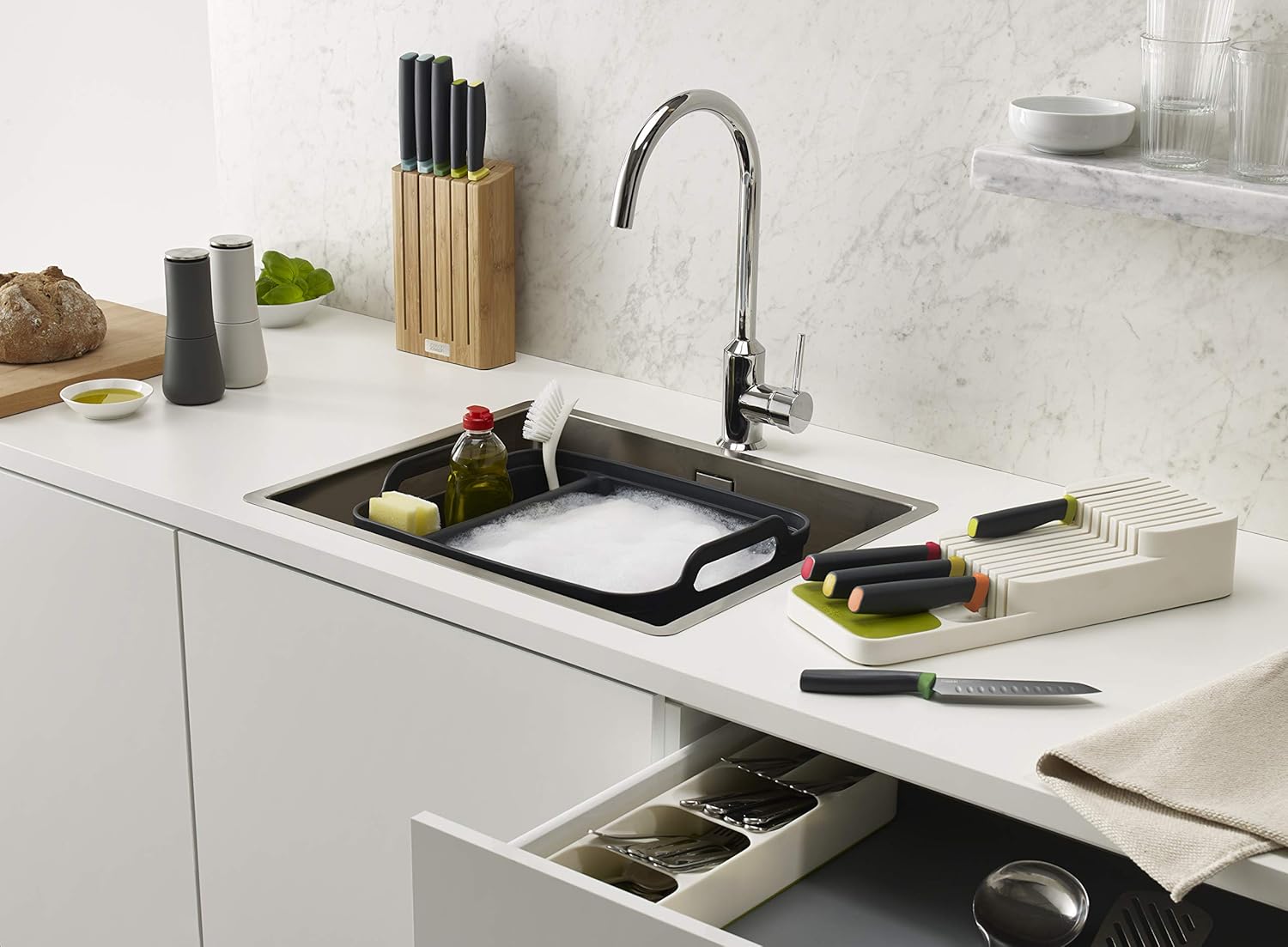 Joseph Joseph DrawerStore Kitchen Drawer Organizer Tray for Cutlery Silverware, Gray: Kitchen & Dining