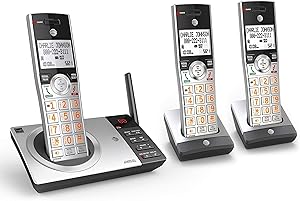 AT&T CL82307 DECT 6.0 Expandable Cordless Phone with Answering System & Smart Call Blocker, Silver/Black with 3 Handsets (Renewed)