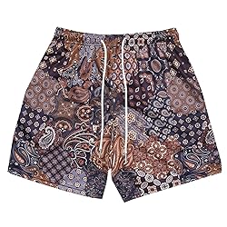DIOTSR Mens Mesh Paisley Shorts, Casual Retro