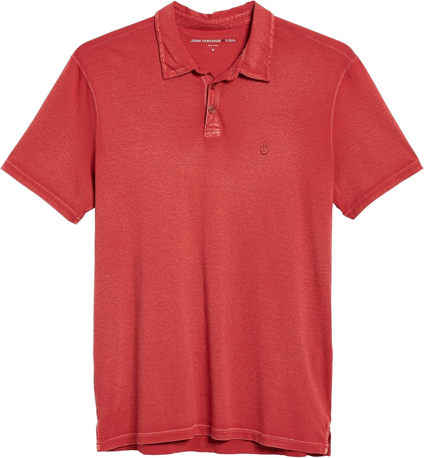 John Varvatos Men's Short Sleeve Peace Sign Polo Shirt Reverse Print X-Large Scarlet at Amazon 