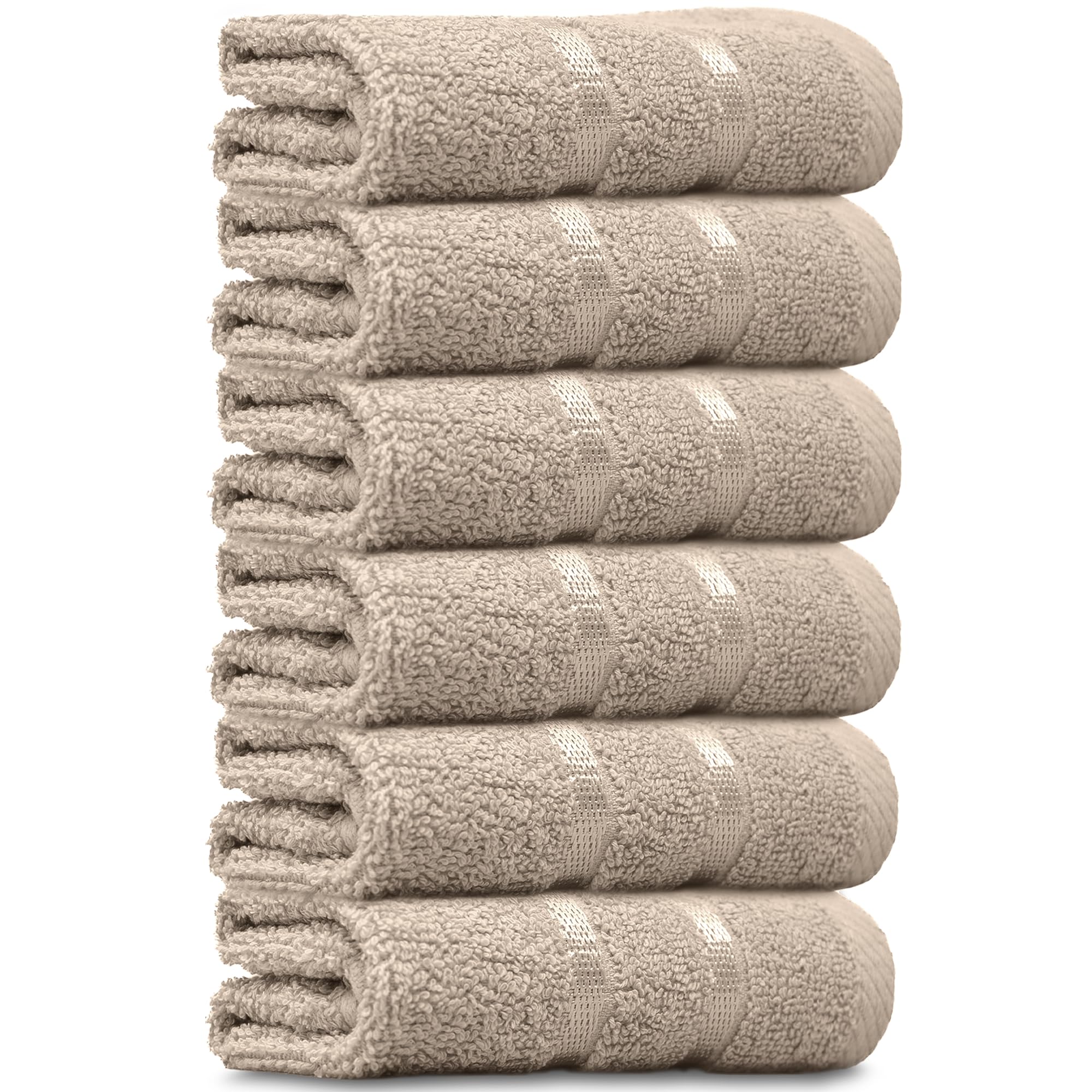 Towelogy® Luxury Egyptian Cotton Face Cloth Flannel Fingertip Towels Set 500 GSM Supersoft and Highly Absorbent Washcloths 30x30 cm (Pack 10, Natural Beige)