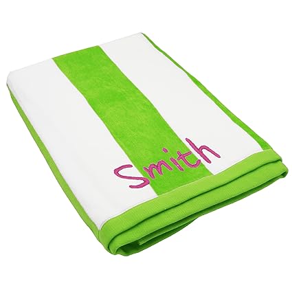 Premium Personalized Striped Cabana Beach Towel 35 X 60 Monogrammed Pool Towels Gift Custom Embroidered For Free Green