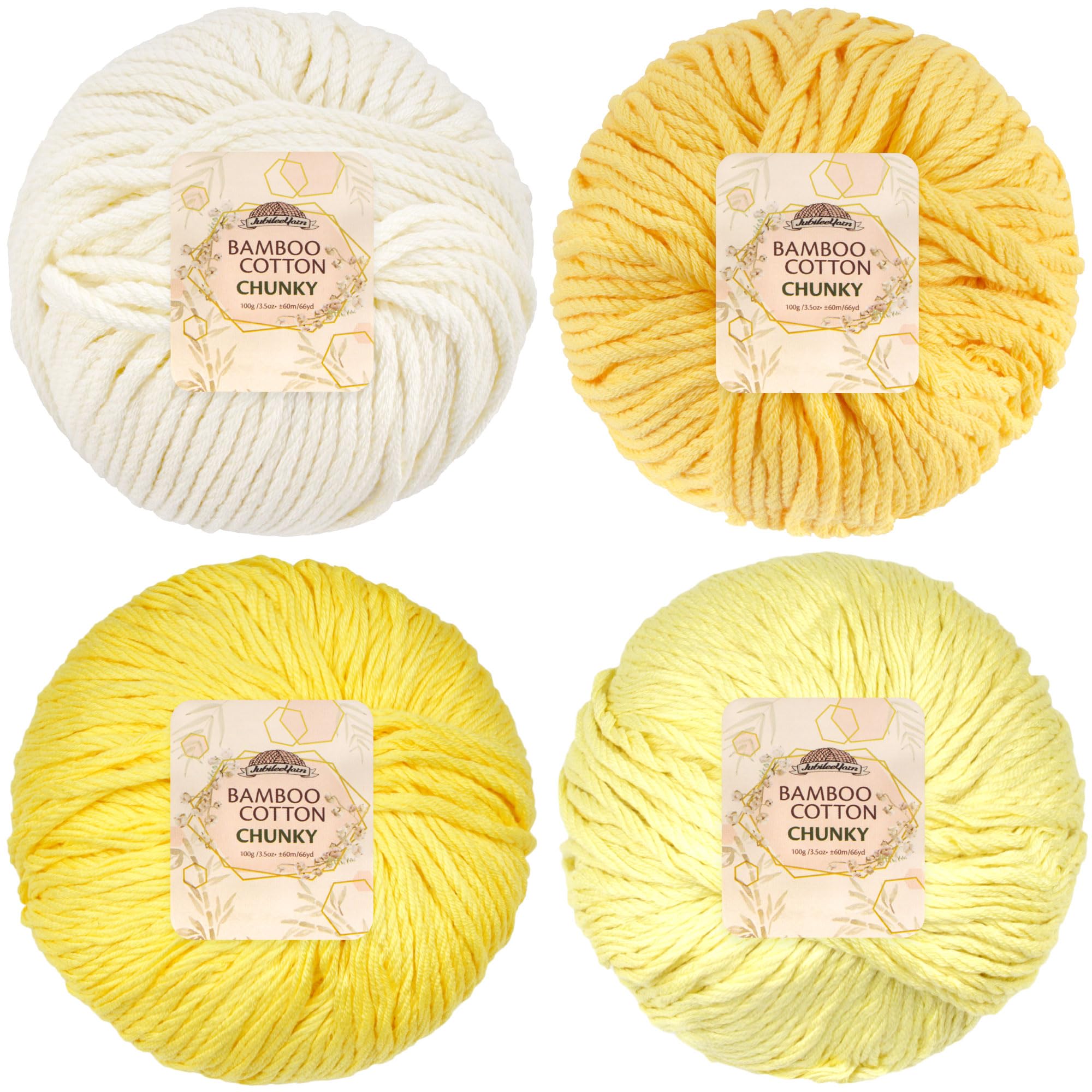 JubileeYarn Bamboo Cotton Chunky Yarn - 100g/Ball - Shades of Yellow - 4 Balls