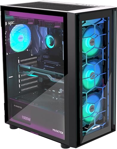 MUSETEX PC Case 6 PWM ARGB Fans Pre-Installed, ATX Mid Tower Computer ...