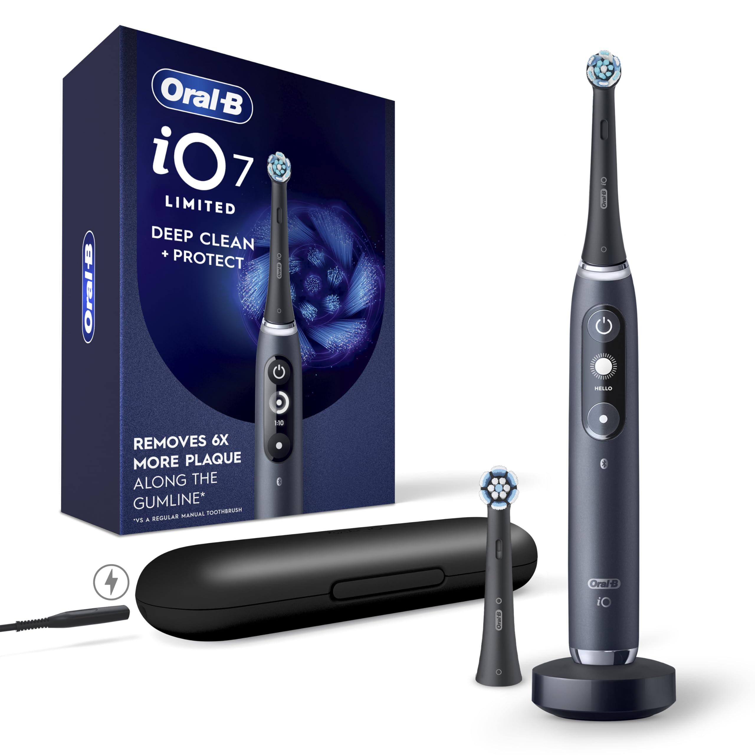 Photo 1 of Oral-B iO Deep Clean + Protect Rechargeable Electric Toothbrush, Black, iO Series 7, 2 Replacement Brush Heads, Charging Travel Case