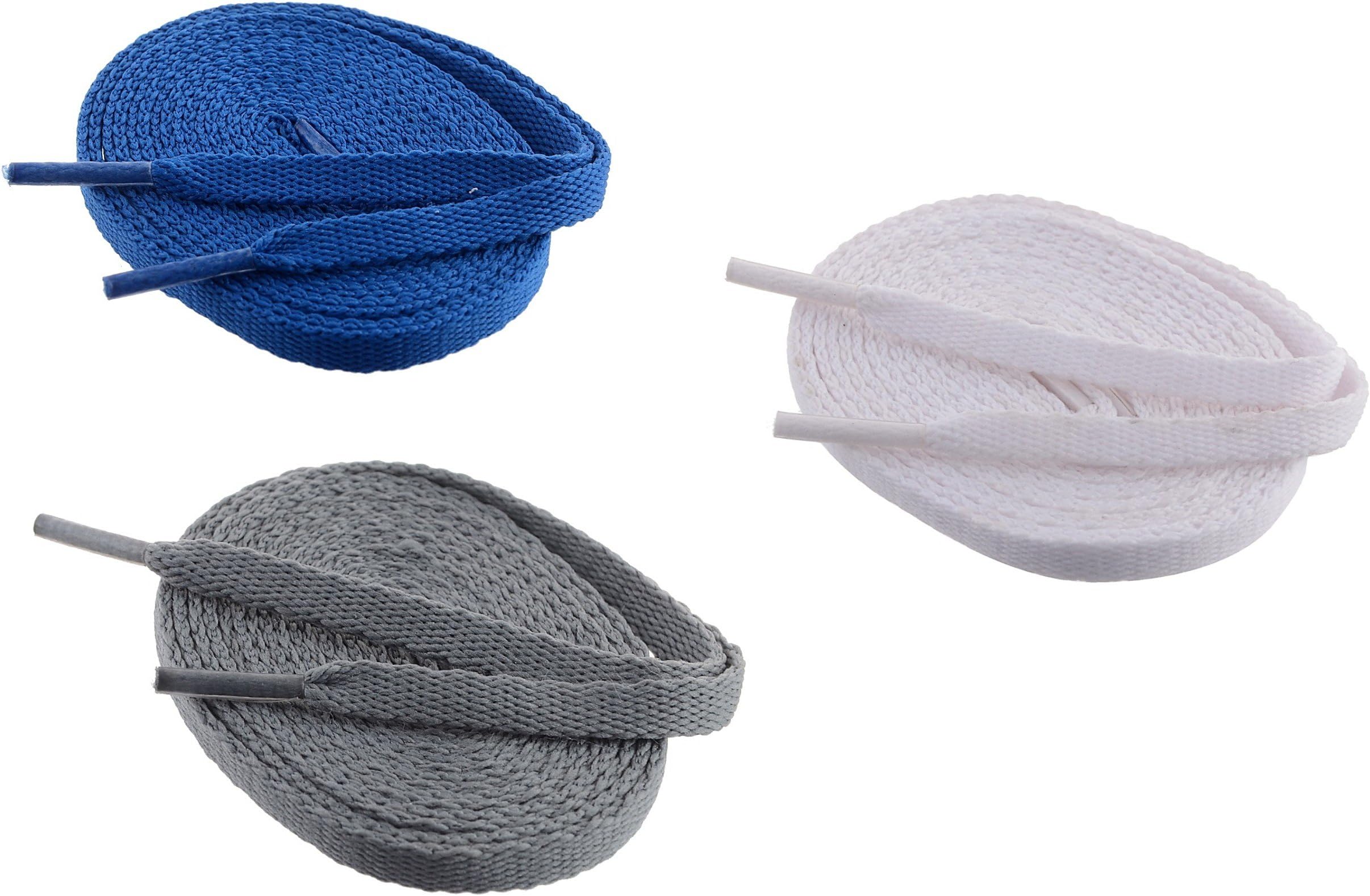 India Sport Shoelace Flat Shoe Laces (Pack Of 3 Pairs White, Blue, Grey Shoes Lace)