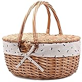 Wicker Picnic Basket with Lid and Handle Sturdy