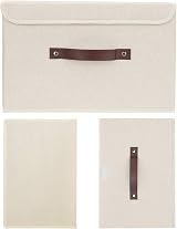 TYEERS Collapsible Fabric Storage Box with Lid Beige Set of 3 38x25x25 cm view 7