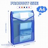 Vicloon A4 Vertical Plastic File Folders 5pcs Snap Closure Card Slot Blue view 2
