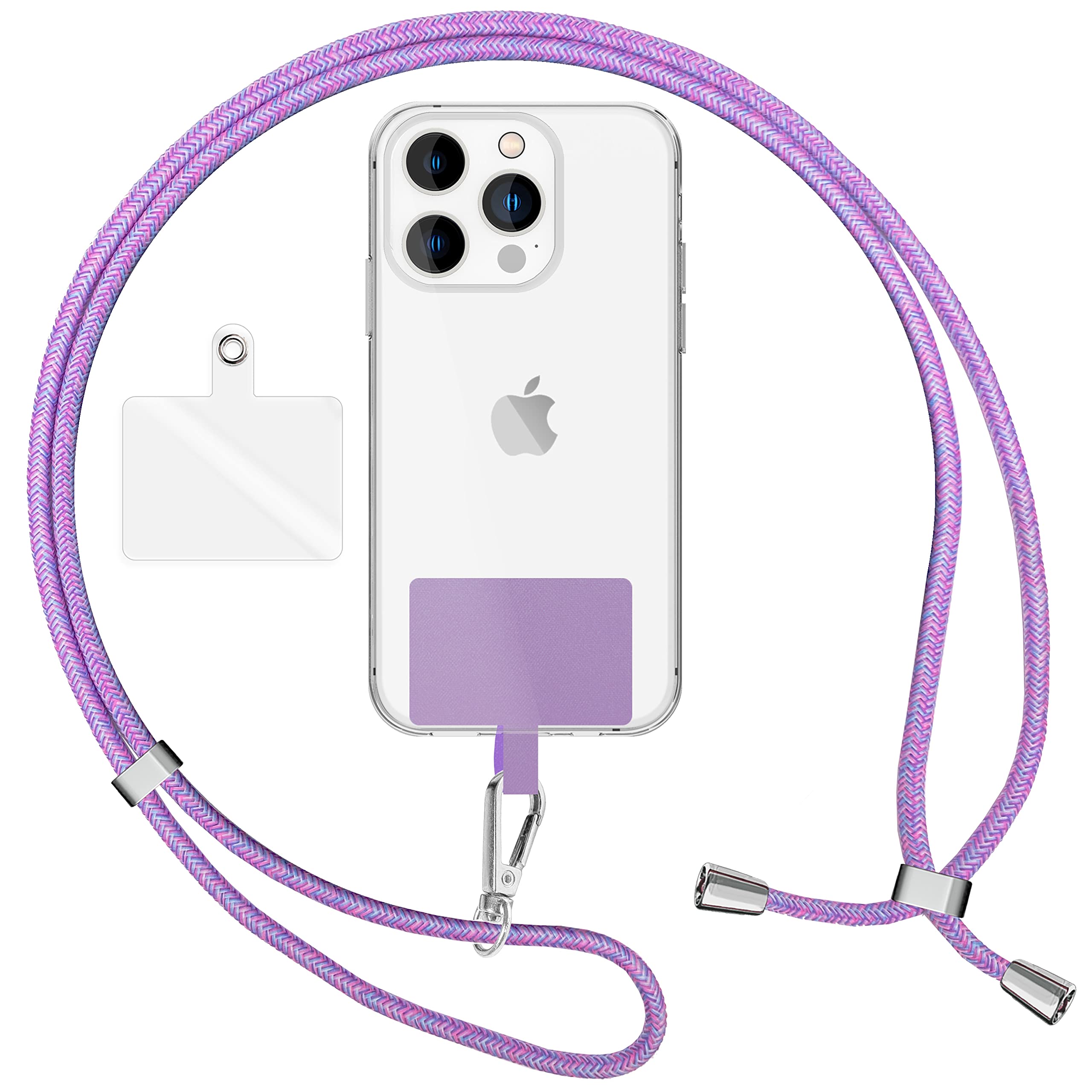 NALIA Colorful Universal Lanyard Phone Case Strap, Adjustable Cord 160 CM Nylon Crossbody Cell Phone Holder, Neck Strap Wrist Strap, Key Chain Metal Hook Carabiner Inlay Pad, Color:Pink Colorful