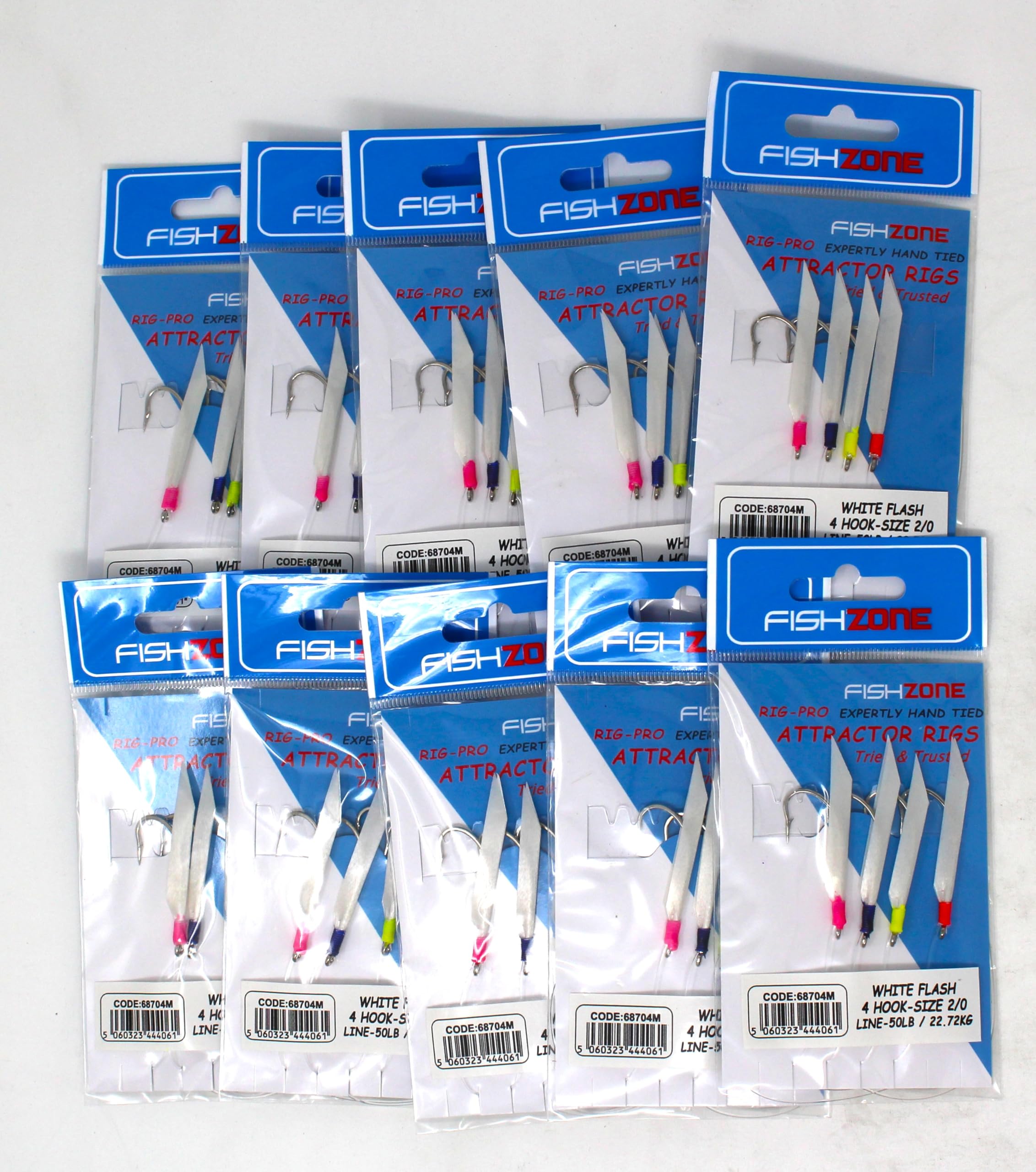 FISHZONE RIG PRO SERIES - Bulk Pack of 10 x Classic Daylight/White Flask Commercial Quality Sea Feather Lure Fishing Rigs - Ideal for Sea Boat Shore for Mackerel, Herring, Bass & Cod