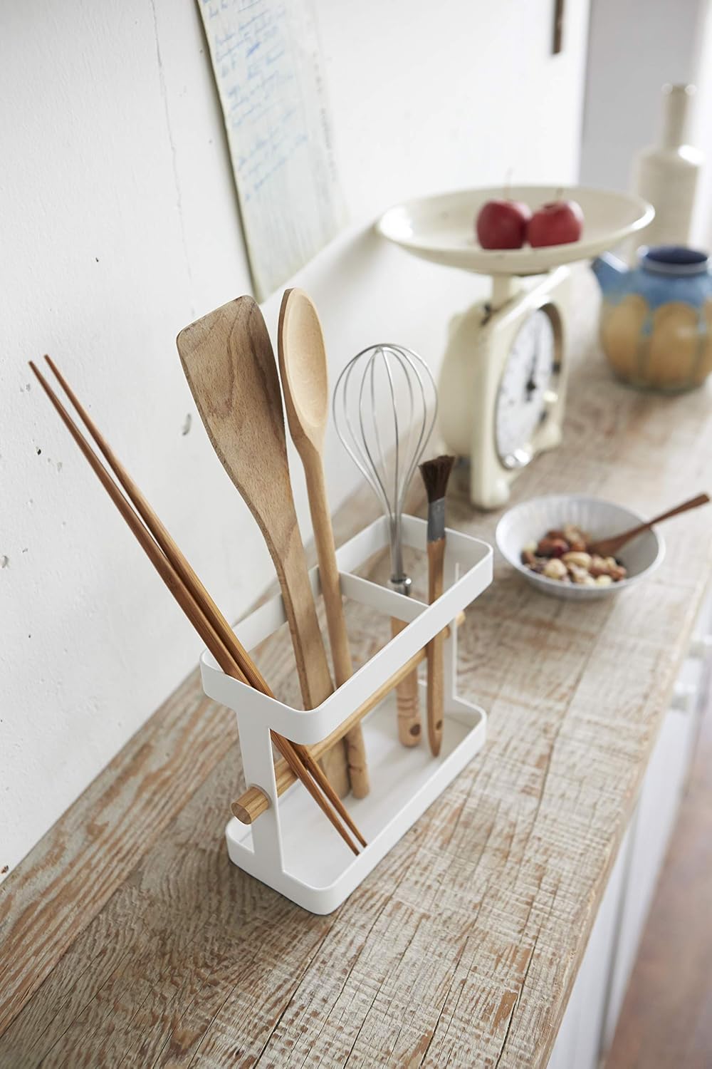 Yamazaki 3154 TOSCA Kitchen Tool Stand, White, Steel/Wood, Minimalist Design, 20 x 7.5 x 14.5 cm (LxWxH) - Image 5