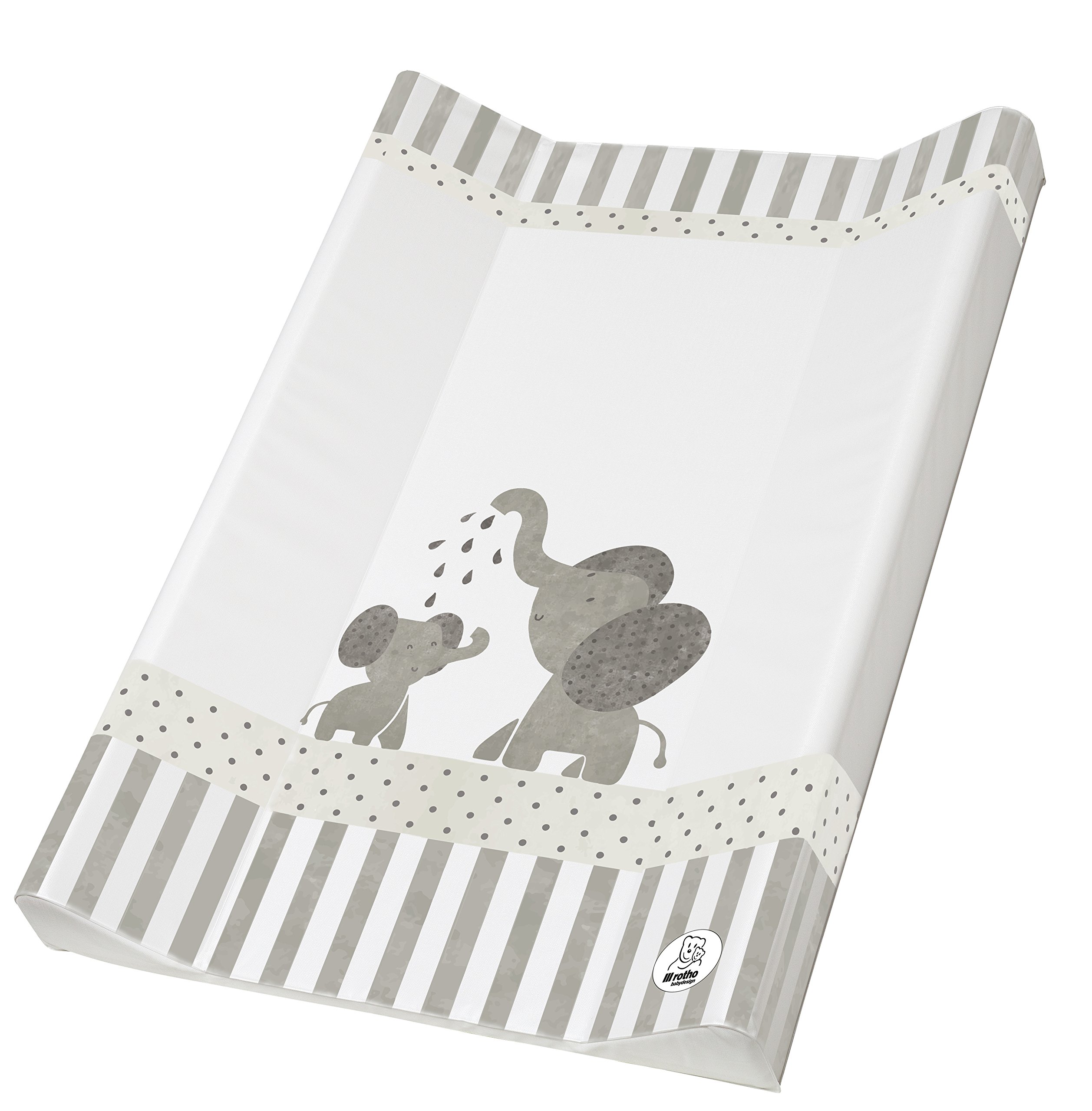 Rotho Babydesign Wedge Changing Mat From 0 Months, Modern Elephants, Bella Bambina, White/Gray, 50 x 70 cm, 20099 0001 CG
