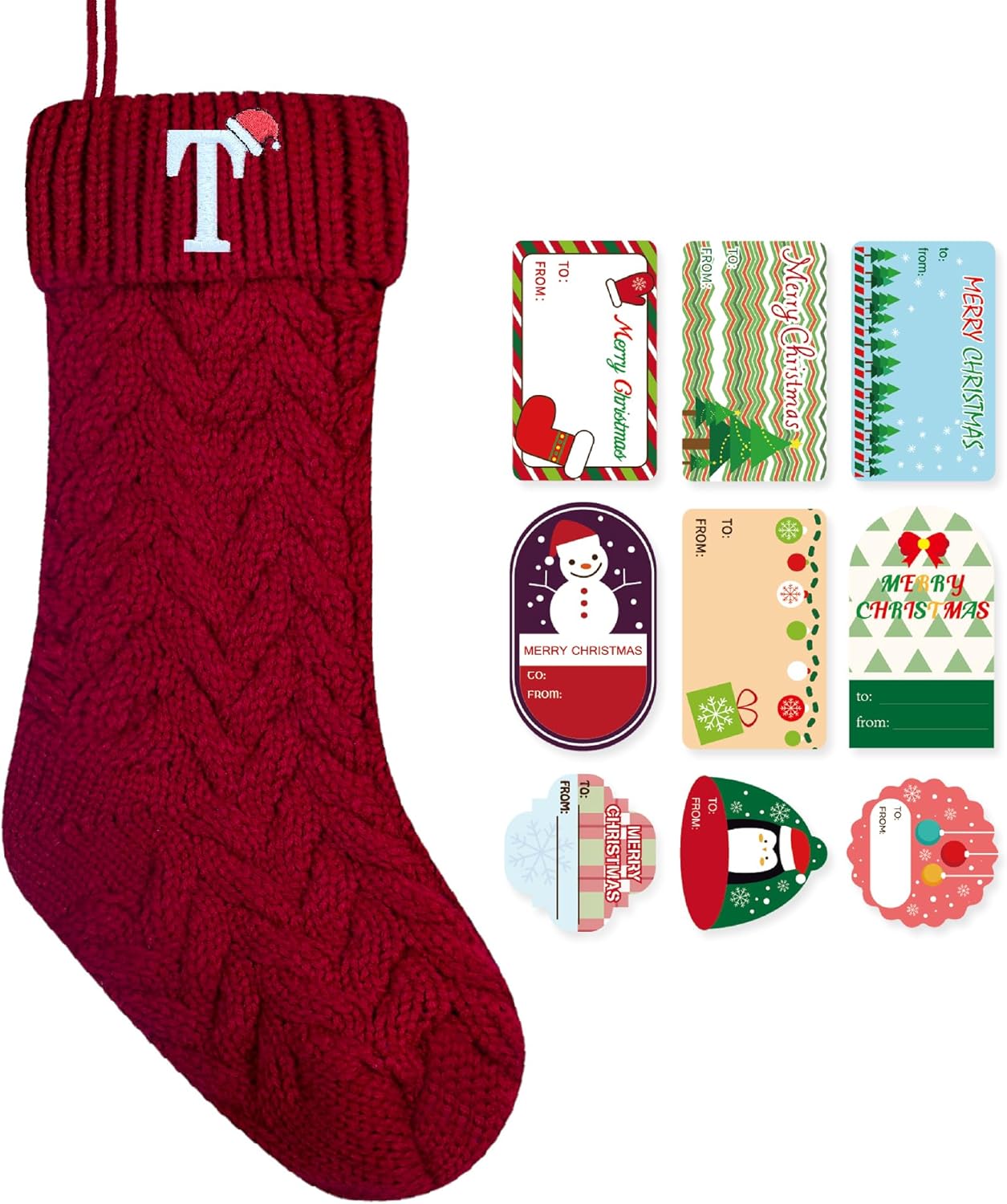 Stockings & Holders - ZGCYSMHT Christmas Stockings Personalized Custom Initials 18 Inches Knitted Christmas Stockings with Letter Fireplace Hanging Monogram Xmas Stockings for Kids,Family Holiday Party Decoration（Red T）