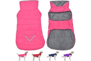 Petglad Dog Coat, Waterproof Dog Winter Jacket with Pocket, Reflective Adjustable Pet Snow Vest, Warm Cozy Fleece Sweater for Small Medium Extra Large Dogs - Pink, M