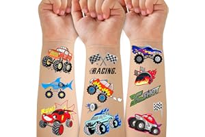 GABIZAFIA 75PCS Toddler Tattoos Hot Wheels Birthday Decorations Hot Wheels Party Favors, Kids Tattoos Temporary for Boys Monster Truck Racing Car Flag Fake Tattoo Stickers