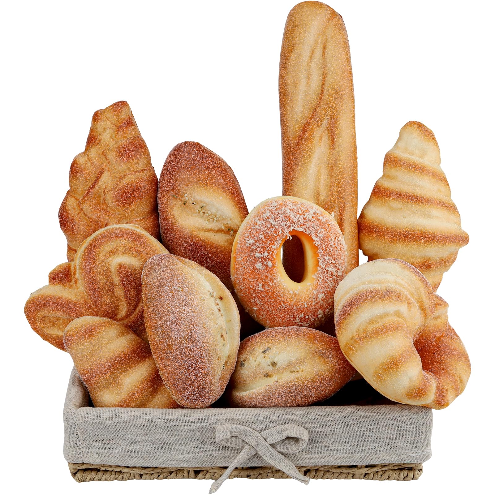 Photo 1 of Funzhan 10 Pieces Fake French Baguette Bread Artificial Bread Decor Resin Food Models Realistic Bakery Display Props Kitchen Cafe Shop Home Commercial Countertop Shelf Pastry Croissant Decorations
