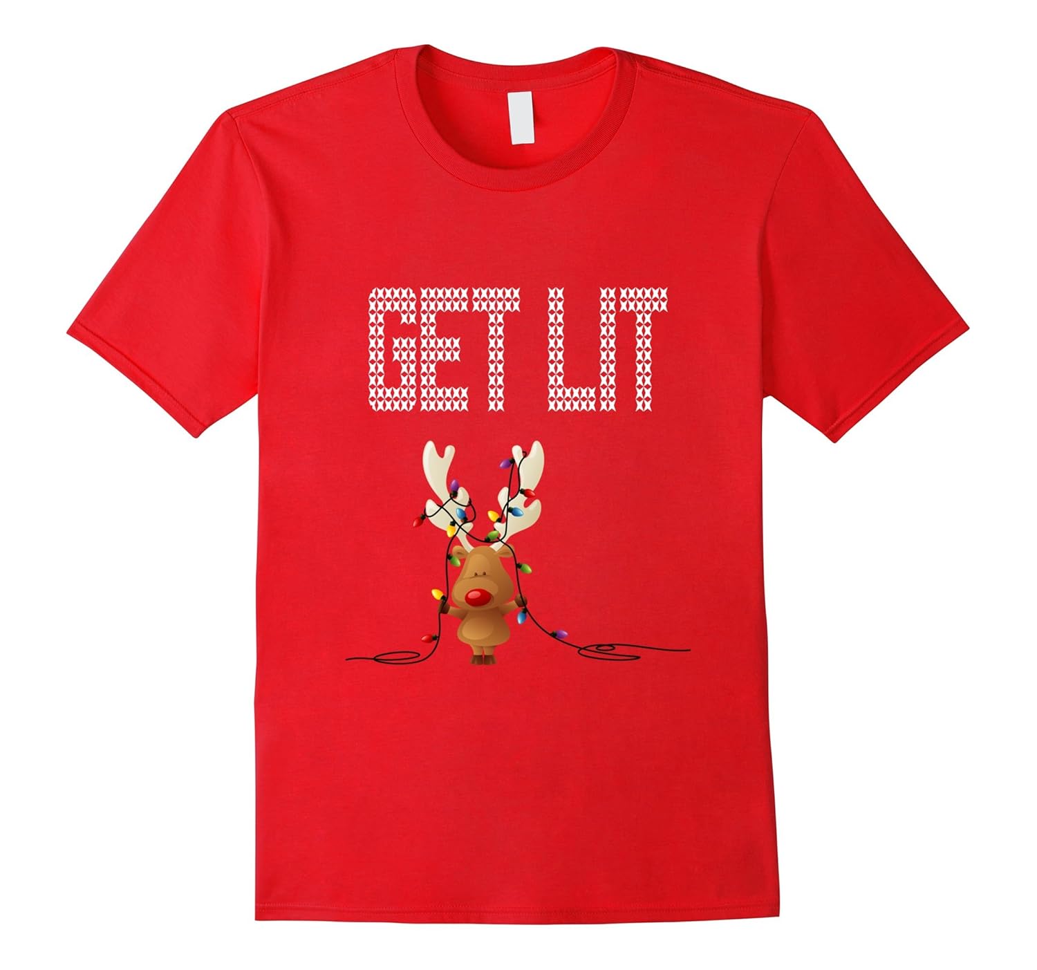 GET LIT REINDEER T-SHIRT - UGLY SWEATER STYLE DRINKING SHIRT-ANZ