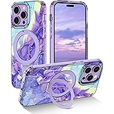 Lamcase for iPhone 14 Pro Max Case with Magnetic Invisible Ring Stand [Compatible with MagSafe], Full Body Rugged Slim Women Men Girl Shockproof Marble Pattern Design Case, Violet