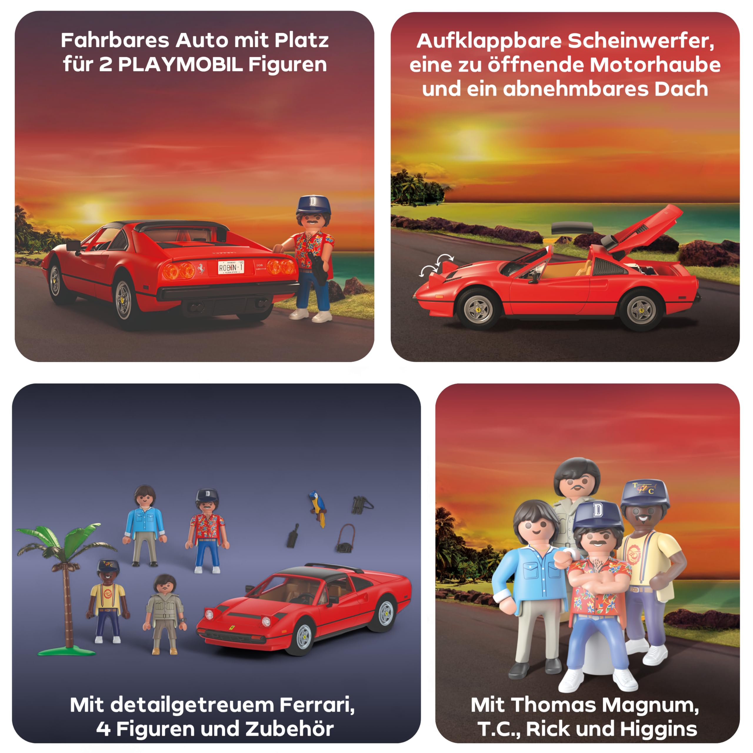 PLAYMOBIL Famous Cars 71343 Magnum, P.I. Ferrari 308 GTS Quattrovalvole, Supersportwagen, Sammlerstück für Autofans, Spielzeug für Sammler und Kinder ab 5 Jahren 5