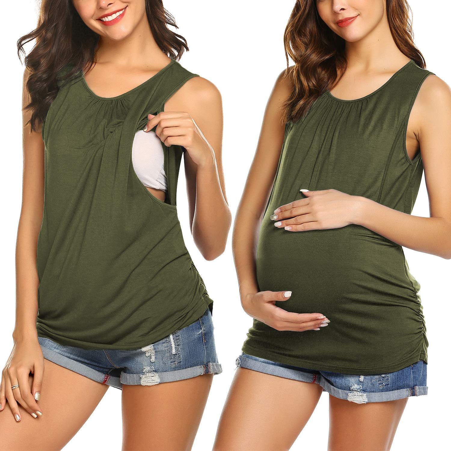 Ekouaer Women's Maternity Nursing Tank Top 3 Pack Breastfeeding Top Shirt Double Layer Soft Sleeveless Pregnancy Clothes at  Women’s Clothing store