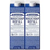 Dr. Bronner's Magic Soap-Pure-Castile Liquid Refill (Peppermint, 32 ounce, 2-Pack) - Regenerative Organic Certified Oils, For Body, Hair, Laundry, Pets & Dishes, Concentrated, Vegan, Non-GMO