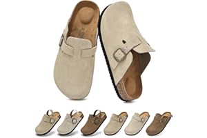 UpResty Genuine Suede Kids Toddler Clogs with Arch Support, Boys Girls Clogs with Comfort Memory Foam Insole, Non Slip Cork Footbed Mules for Kid with Adjustable Straps