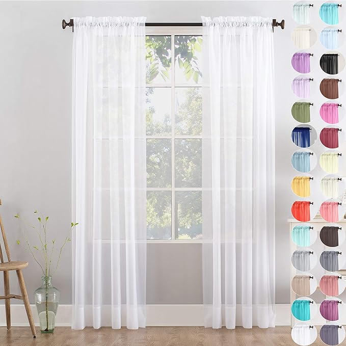 Megachest Woven Voile Slot Top Curtain 2 Panels (28 colors) (pure white