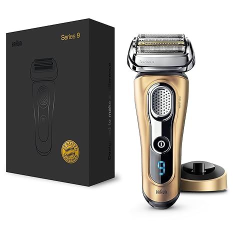 Braun Series 9 Elektrorasierer Herren 9299s FC Bayern München Edition, mit Ladestation, Leder-Etui, gold