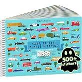Cupkin Cars Trucks Planes &amp; Trains Sticker Book + Coloring | 500+ Stickers | The Original Lay-Flat Sticker Book | Spiral Binding | 100% Hand Drawn (No AI) | Toddler Travel Activity | Gift for Boys 3-5