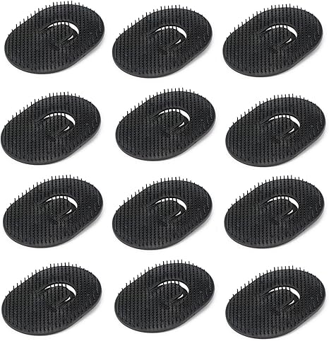 12pcs Black Portable Palm Brush Scalp Massager Hair Brush Shampoo