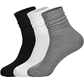 Quilax 3 Pairs Women's Slouchy Scrunch Crew Socks, Soft Cotton Mid Calf Boot Socks, US Size 5-10, Perfect for Casual & Cozy Outfits