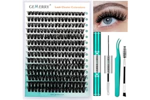 GEMERRY Eyelash Extension Kit Thick Curl Fluffy Clusters Kit With Lash Bond and Seal, Tweezers, DIY Lash Extension (80P-10-18mm)