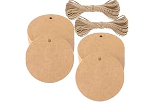 Brown Tag,Kraft Paper Gift Tag with 100 Feet Jute Twine Round Shaped 5.5 cm Blank Hang Tags for Craft Projects, Xmas Gifts