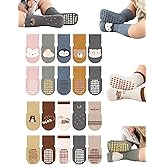 Baby Toddler Non-Skid Crew Socks, Girl Boy Non Slip Socks, Newborn Infant First Walking Floor Socks, 10 Packs