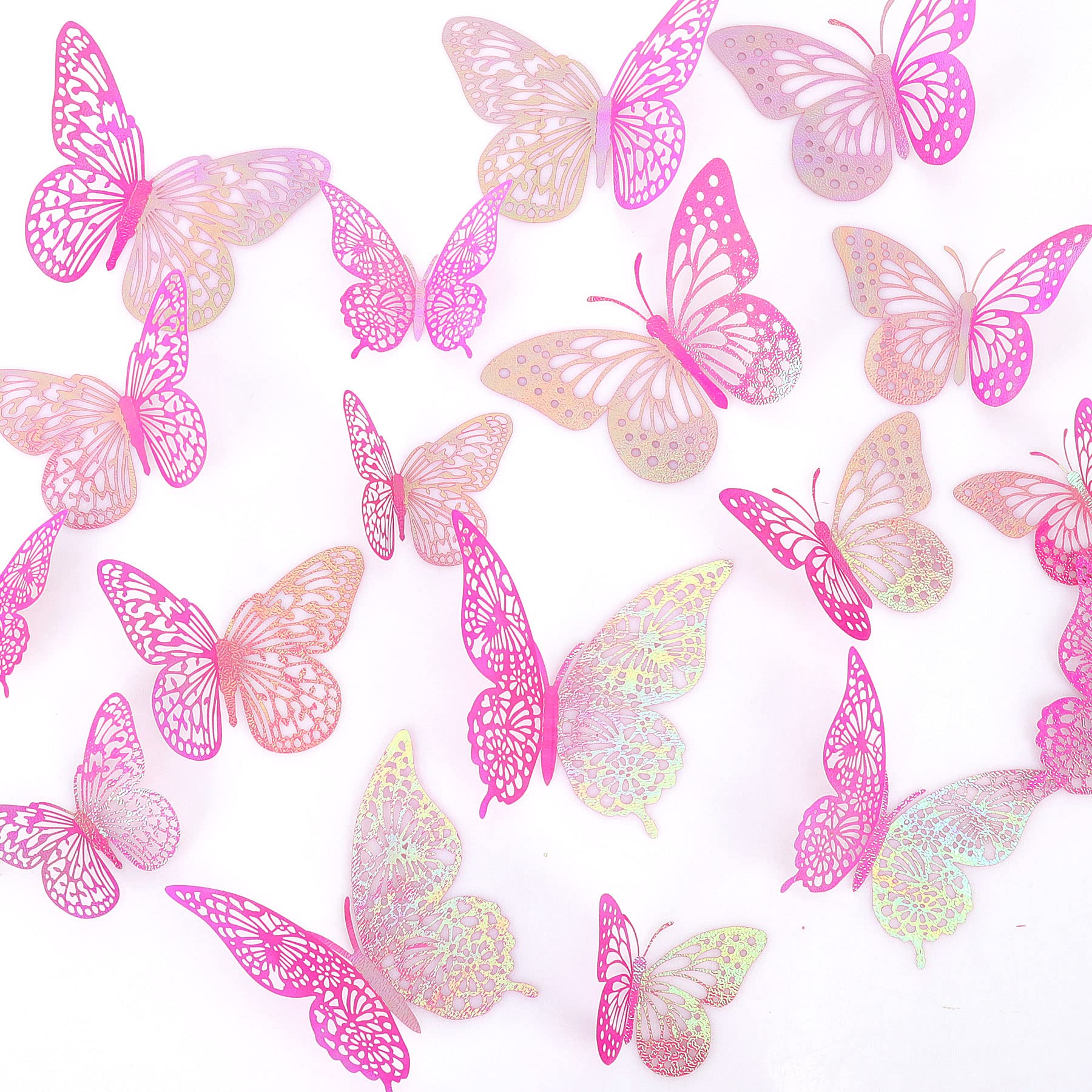 Butterfly Decorations 36 Pcs Glitter 3D Butterfly Cupcake Toppers Rose Gold Sliver Hollow Butterfly Personalised Cake Topper for Birthday Wedding Party Wall Sticker Decoration