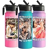 Custom Water Bottle with Photo, 18/32 oz Personalized Picture Stainless Steel Sports Water Bottle for Kids Men Women, Customize Double Wall Vacuum Insulated Bottle Birthday Gifts Water Bottle