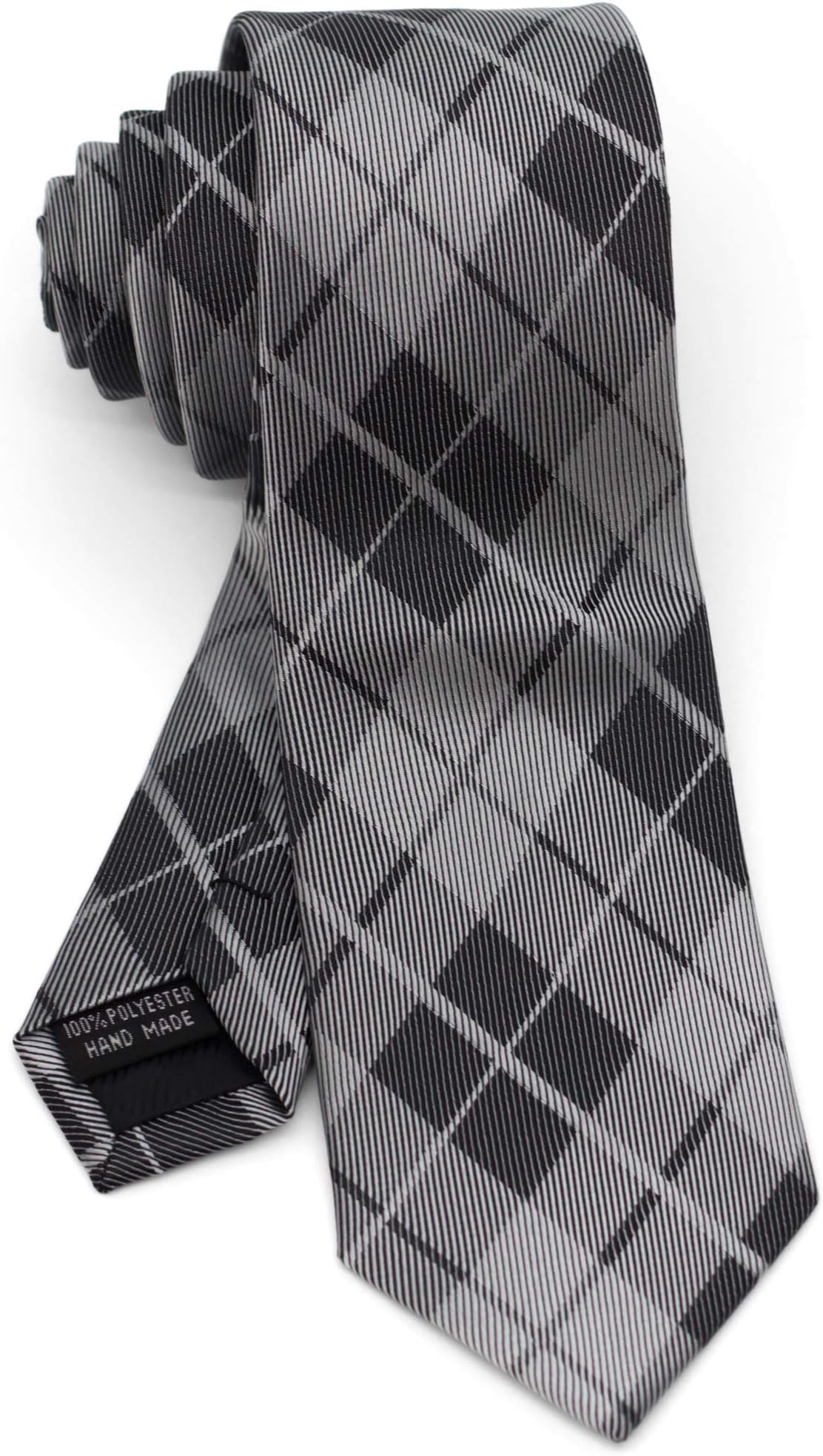 WANDM Men's Slim Skinny Tie Necktie Width 2.4 inches Washable Checked Plaid Pattern