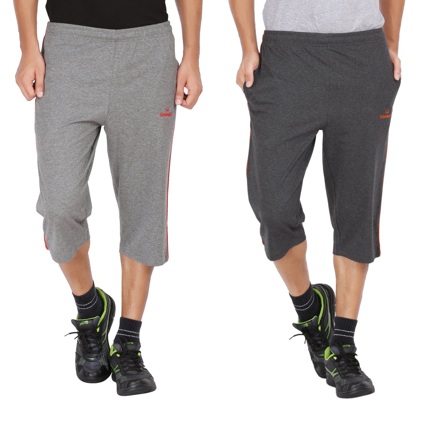 pack of 2 greenwich men's casual cotton three forthandhra melange coral and charcoal melange orange