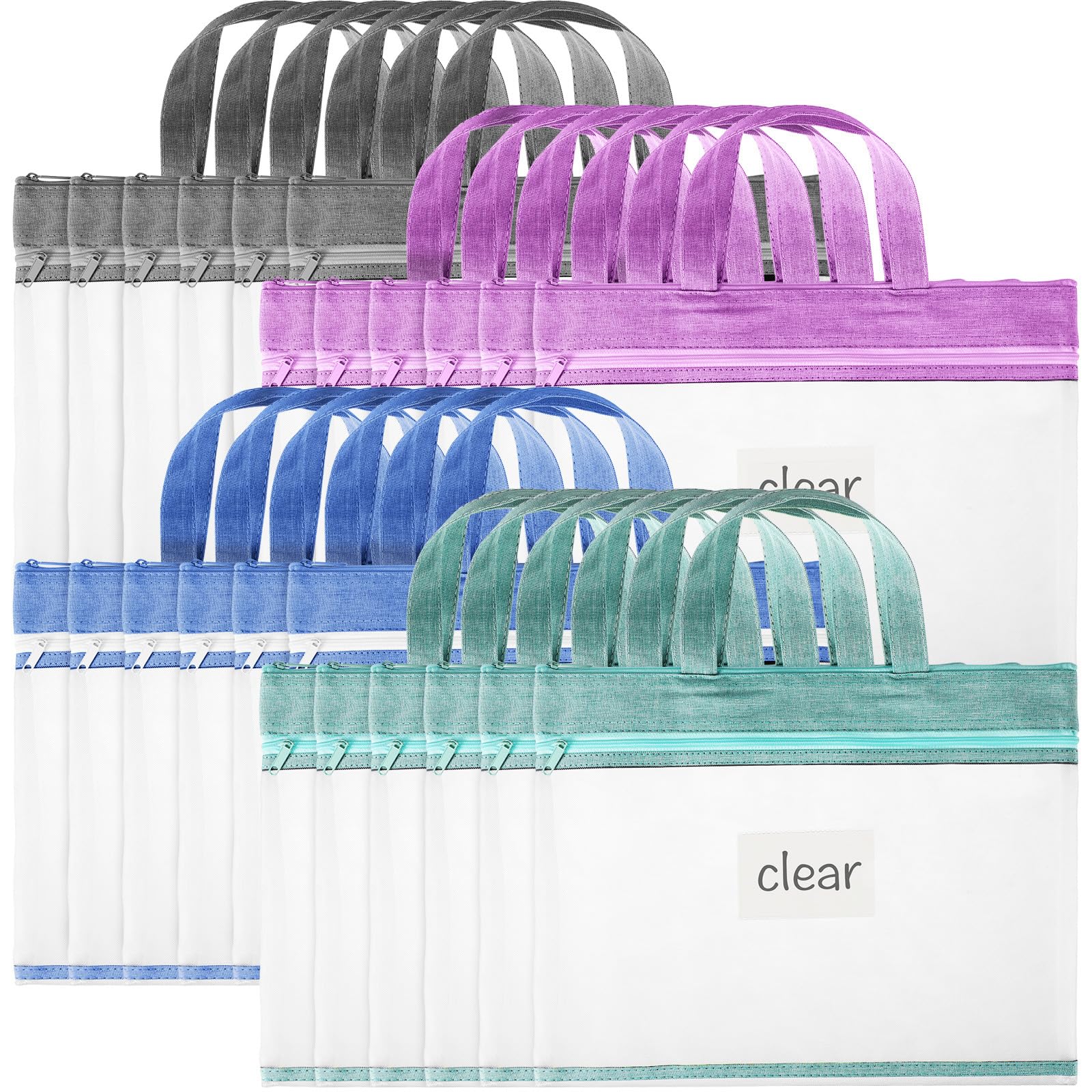 Photo 1 of Zhehao 24 Pcs Student Book Pouches with Handle Document Bag Sew Project Bag for Quilting Mesh Zipper Pouch File Artwork Storage Organize for A4 Files, 14 x 11 Inch