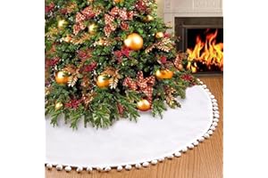 SevenFish 48 inch Large Christmas Tree Skirt White Burlap Double Layers Farmhouse Tree Skirt with Pom Pom Rustic Christmas Decorations