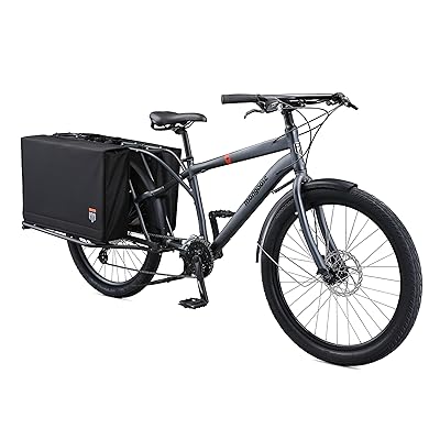 Mongoose Envoy Cargo Bike with 26-Inch Wheels in Grey, with 8-Speeds, Shimano Drivetrain, Aluminum Cargo Frame, Internal Cable Routing, Mechanical Disc Brakes, and Center Kickstand